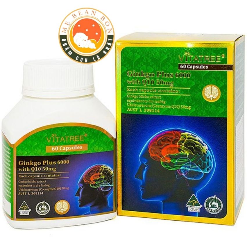 Viên uống Vitatree Ginkgo Plus 6000 with Q10 50mg 60 viên tăng tuần hoàn não  của úc