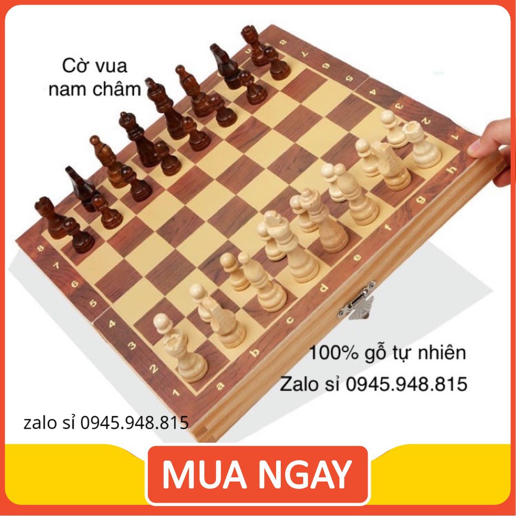 <Có nam châm> Cờ vua gỗ Tiêu chuẩn Quốc tế 100%gỗ tự nhiên size 29x29cm