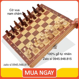 <Có nam châm> Cờ vua gỗ Tiêu chuẩn Quốc tế 100%gỗ tự nhiên size 29x29cm