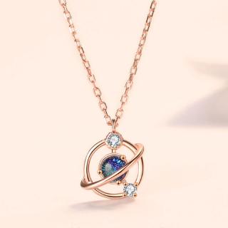 Dây Chuyền Mạ Bạc 925 Mặt Kính Xanh Hình Hành Tinh Đính Kim Cương Nhân Tạo Thời Trang Cho Nữ