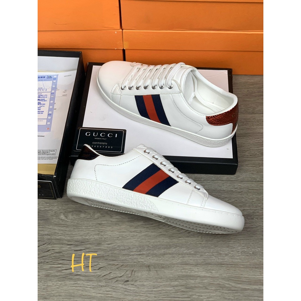 Giày GC Trắng Vạch Xanh Đỏ Hai Bên-Giày GC Mẫu Hot-Đế Cao Su Mềm Đi Êm Chân - Sneaker Nam Nữ