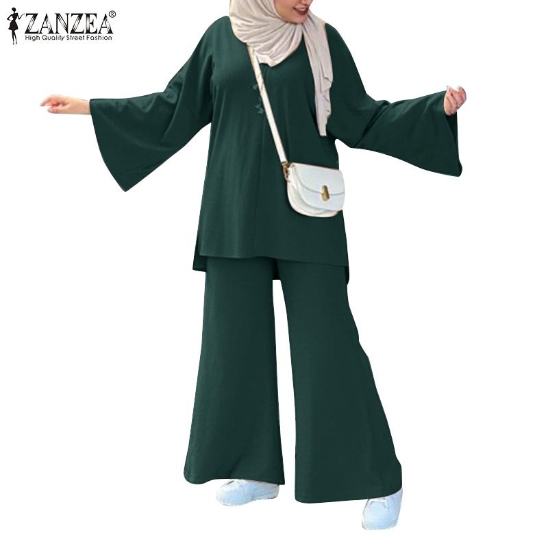 Zanzea Bộ Đồ Hồi Giáo Ống Loe Lưng Thun Có Túi Thời Trang Cho Nữ