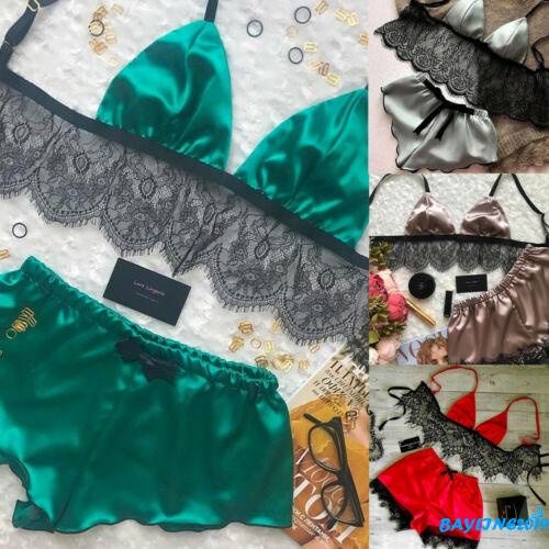 Set Đồ Lót 2 Món Gồm Áo Lửng Hai Dây Và Quần Ngắn Phối Ren Màu Sắc Trơn Dành Cho Nữ