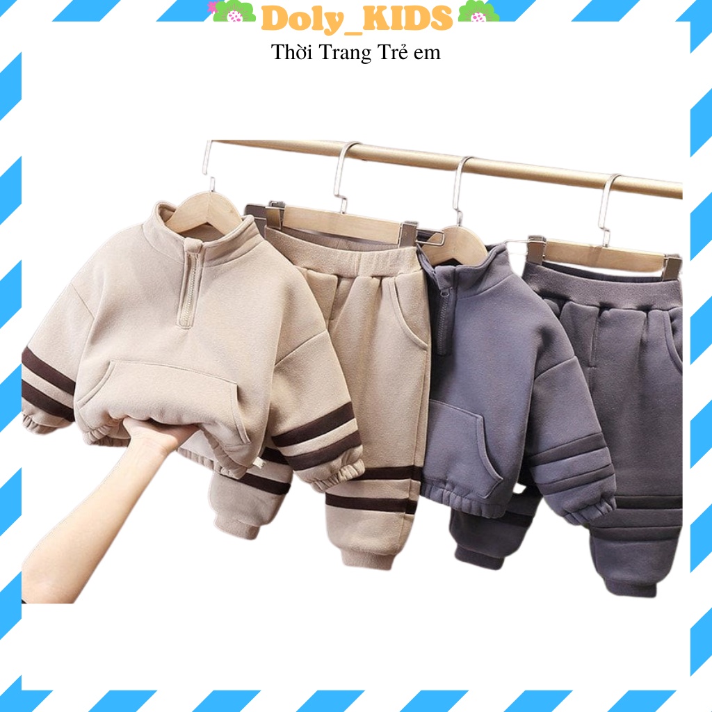 Bộ nỉ bông cho bé trai gái Doly kids, đồ bộ bé trai chất nỉ khóa cực ấm QATEO1,quần áo trẻ em từ 6-27kg