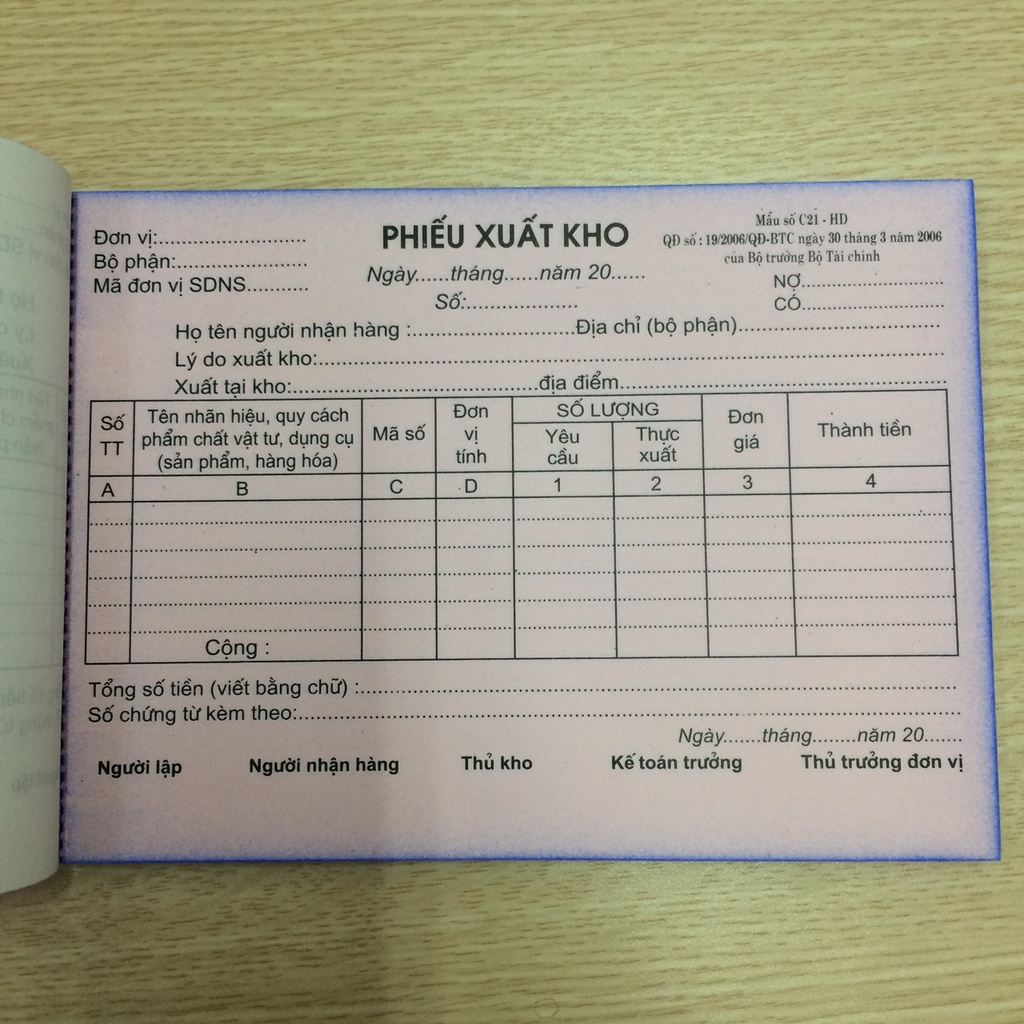 Phiếu xuất kho A5 2 liên