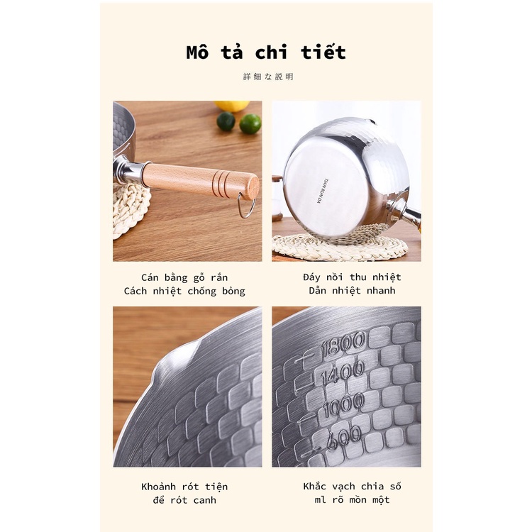 Nồi mì  inox gia dụng nồi nhỏ cho em bé nồi nấu mì ăn liền 304/430 chảo tuyết Nhật Bản nồi nấu canh súp của nhà sản xuất hàng có sẵn