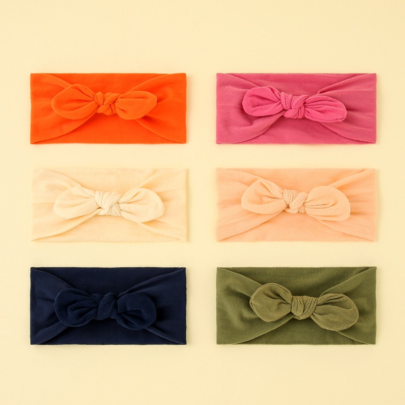 Bộ 6 Băng Đô Nơ Bằng Nylon Mềm Co Giãn Màu Trơn Cho Bé Gái