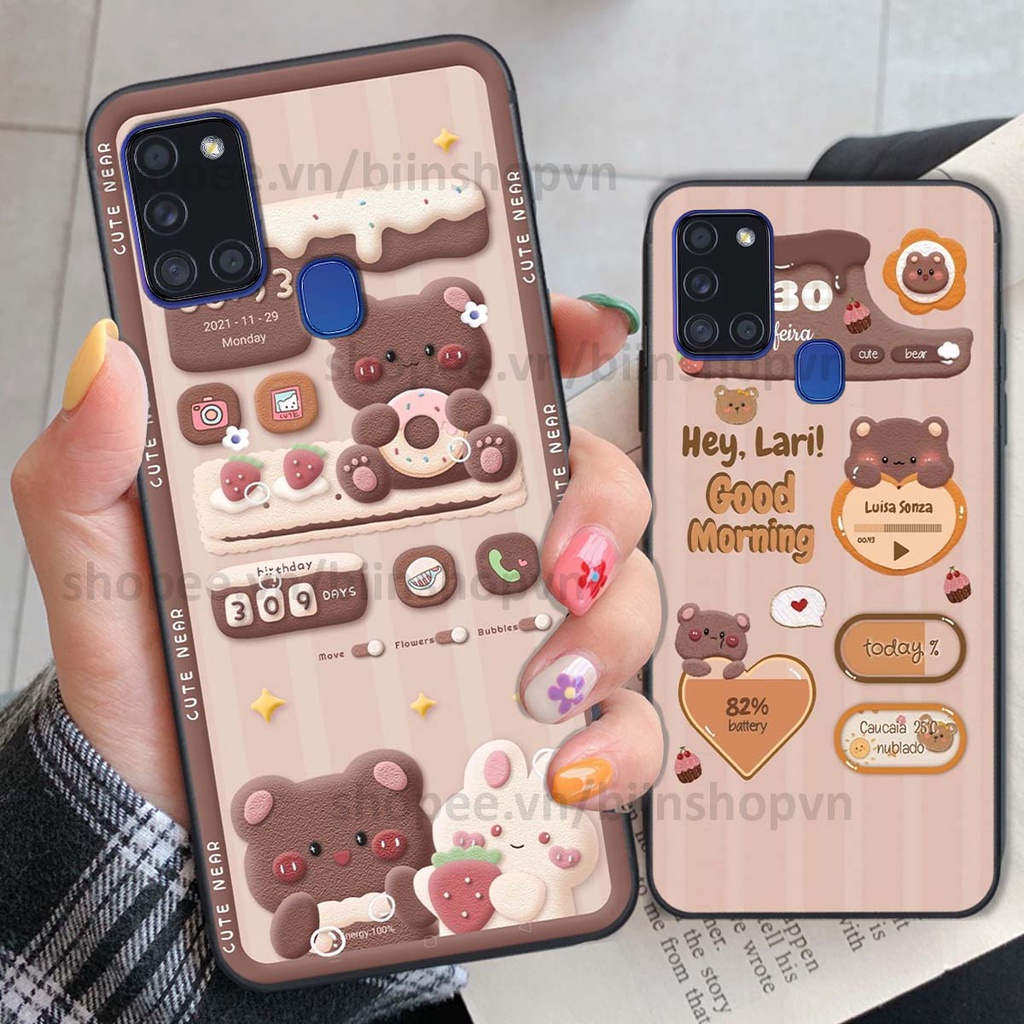 Ốp Samsung A21s in 3D icon gấu nổi siêu xinh, siêu đáng yêu, cá tính phong cách