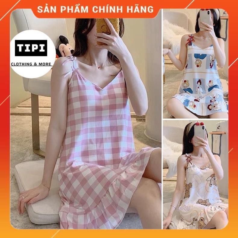 Váy ngủ hai dây đầm ngủ thun mềm mịn có đệm ngực đuôi xếp li ( tặng kèm bịt mắt )