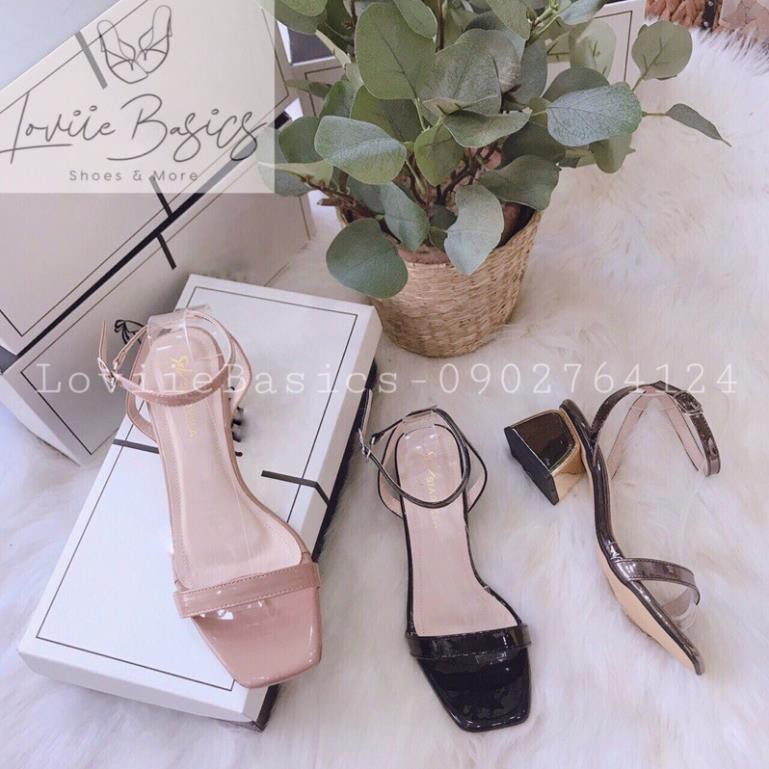 LOVIIE BASICS - GIÀY SANDAL CAO GÓT THỜI TRANG NỮ QUAI MẢNH ĐẾ VUÔNG BỌC ĐỒNG 5 PHÂN - BA MÀU ĐEN KEM CHÌ - G190414