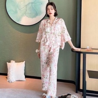 Bộ Lụa Mặc Nhà Pijama Lụa Nữ Chất Lụa Cao Cấp Mát Mềm Mịn ELSA PIJAMA