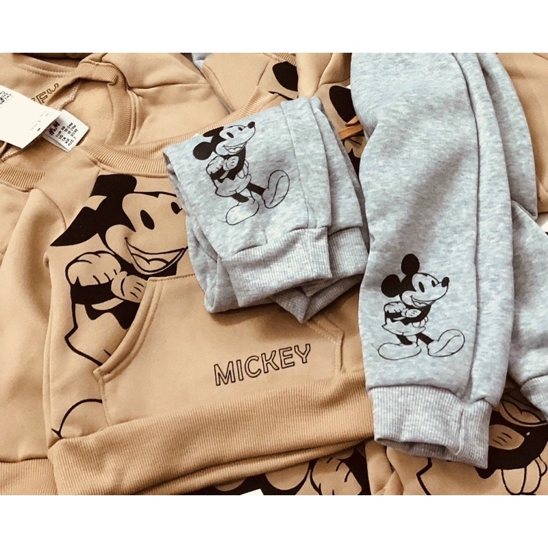 Bộ nỉ bông Mickey nâu cho bé trai size từ 10-22 cân