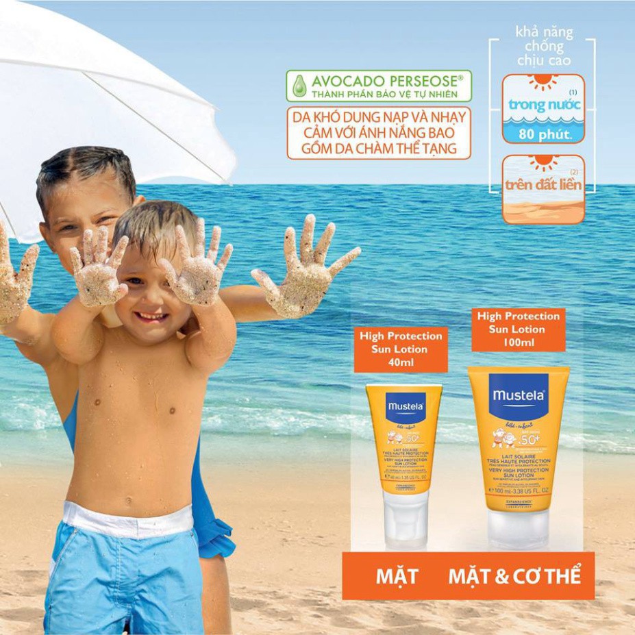 [HÀNG CHÍNH HÃNG] Kem Chống Nắng Cho Trẻ Sơ Sinh & Em Bé Very High Protection Sun Lotion Mustela 100ml