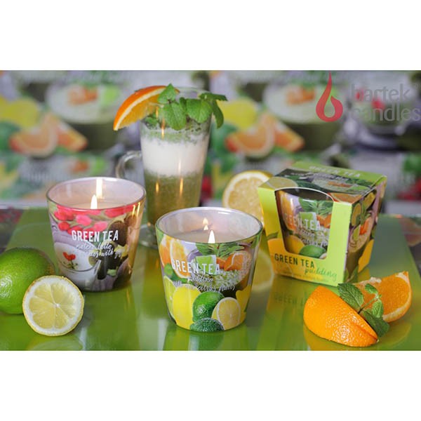 Ly nến thơm Bartek Candles BAT6427 Green Tea Pudding 115g (Hương trà xanh hoa quả)