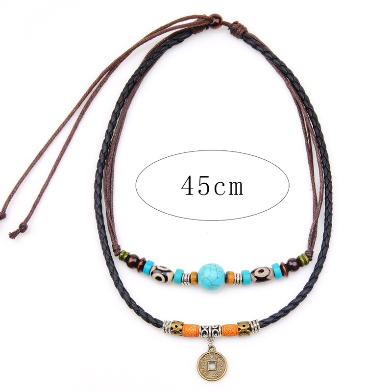 Vòng Cổ Dây Da Hai Lớp Mặt Đồng Xu Sáng Tạo Đơn Giản Thời Trang Cho Nam Nữ