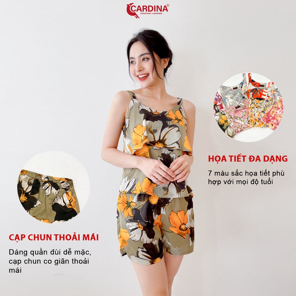 Đồ Bộ Nữ 𝐂𝐀𝐑𝐃𝐈𝐍𝐀 Chất Lụa Satin Cao Cấp Quần Đùi Áo Hai Dây Họa Tiết Quyến Rũ 2SF12