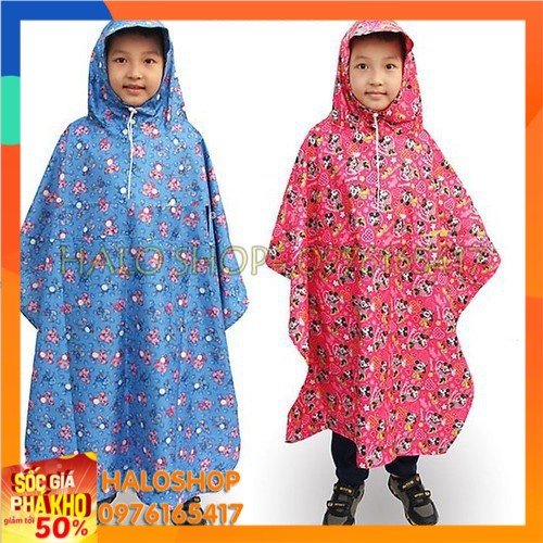 Áo Mưa Phủ Kín Người Trẻ Em Vải Dù Cao Cấp 6 đến 10 Tuổi Hoa Văn