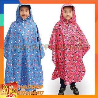 Áo Mưa Phủ Kín Người Trẻ Em Vải Dù Cao Cấp 6 đến 10 Tuổi Hoa Văn