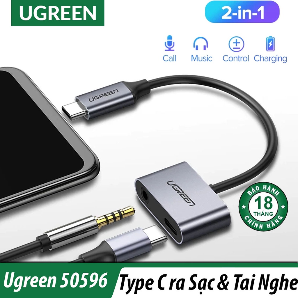 Cáp USB-C Sang Audio 3.5mm Hỗ Trợ Cổng Sạc Cao Cấp Ugreen 50596 - BH 12T Chính Hãng