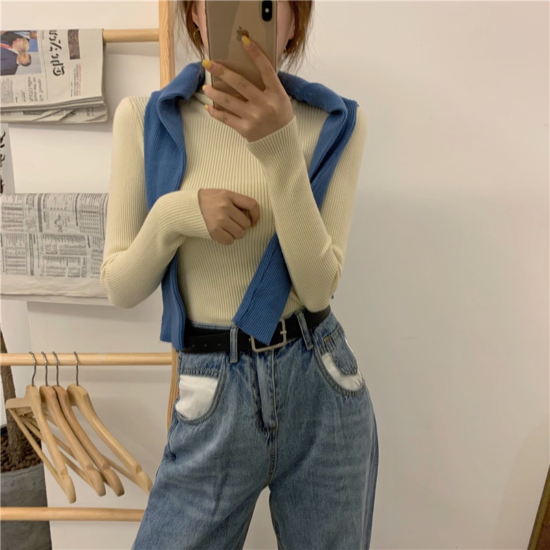 Áo sweater dệt kim cổ lọ dáng ôm màu trơn dễ phối đồ 12 màu sắc lựa chọn cho nữ | BigBuy360 - bigbuy360.vn