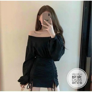 Đầm bigsize bẹt vai rút dây 55-90kg
