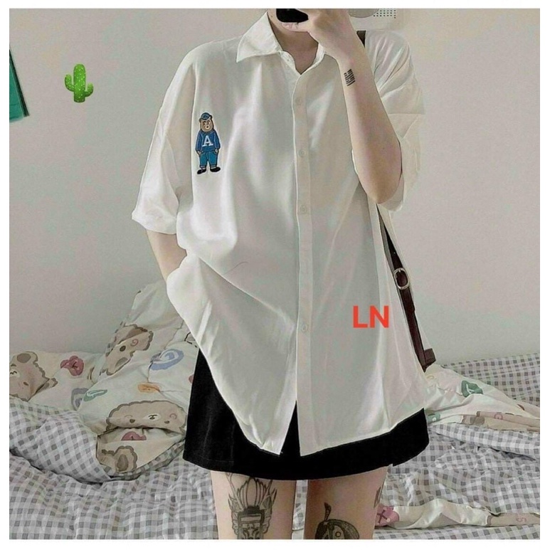 Áo sơ mi logo người xanh chữ A tay lỡ LN12