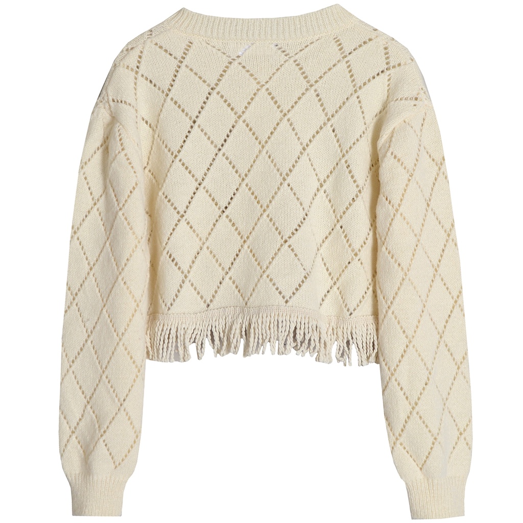 NUZIRO  Áo khoác cardigan  len dệt kim mềm mại phối tua rua phong cách Hàn Quốc thời trang dành cho nữ