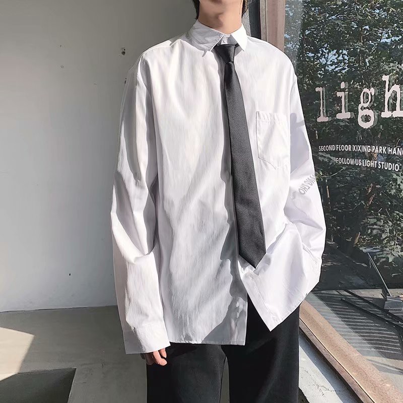 Áo sơ mi nam nữ trơn cổ bẻ dài tay phong cách Hàn Quốc kèm cà vạt-KB25 | BigBuy360 - bigbuy360.vn