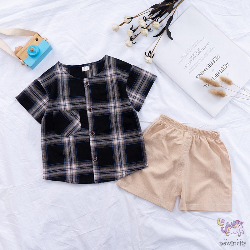 Set Áo Ca Rô + Quần Short Thời Trang Cho Bé Trai
