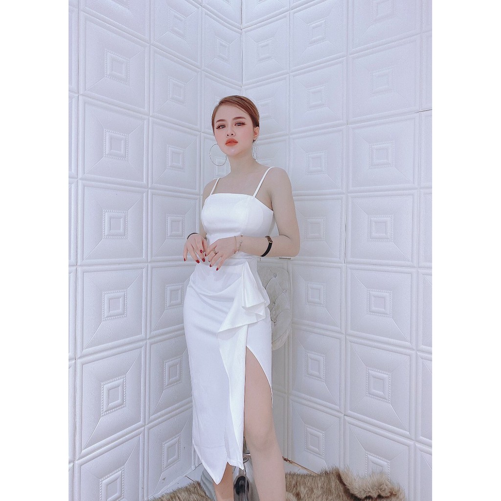 Đầm váy dự tiệc xẻ đùi body 2 dây cực chảnh, sexy chất lụa cao cấp đã có mút ngực