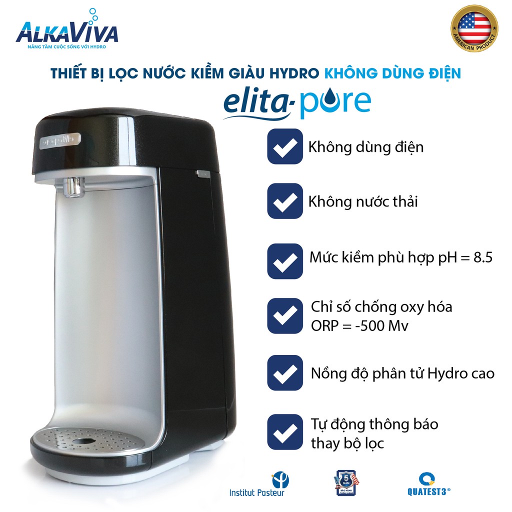 Máy lọc nước tạo ion kiềm khoáng và hydro không dùng điện AlkaViva Elita Pure - ELTA