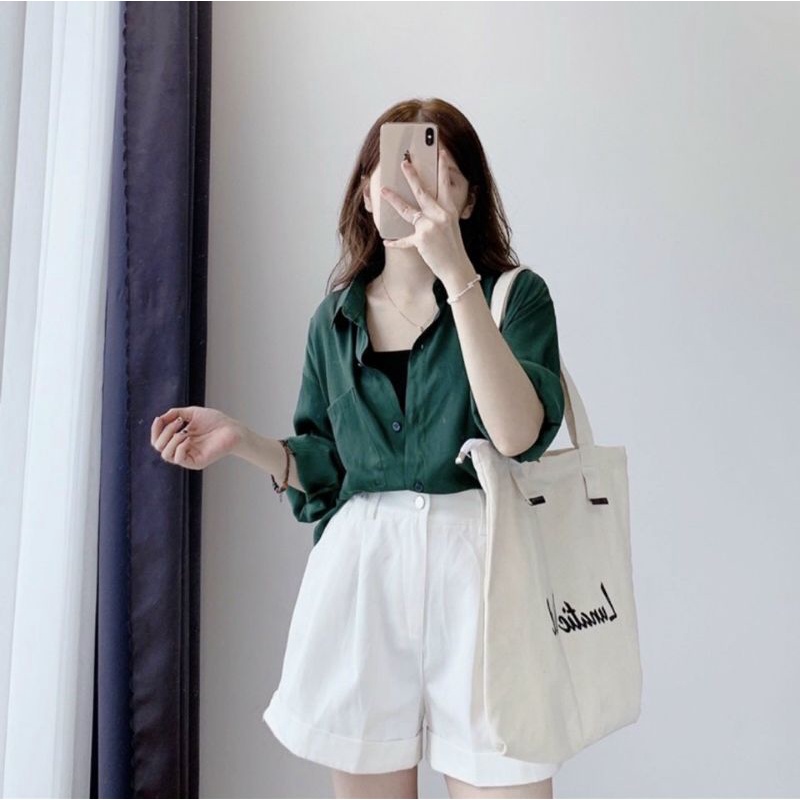 Quần short kaki lai cao ống rộng