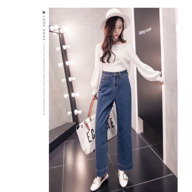 Quần jean big size màu xanh đậm lưng cao ống suông size 68-95kg