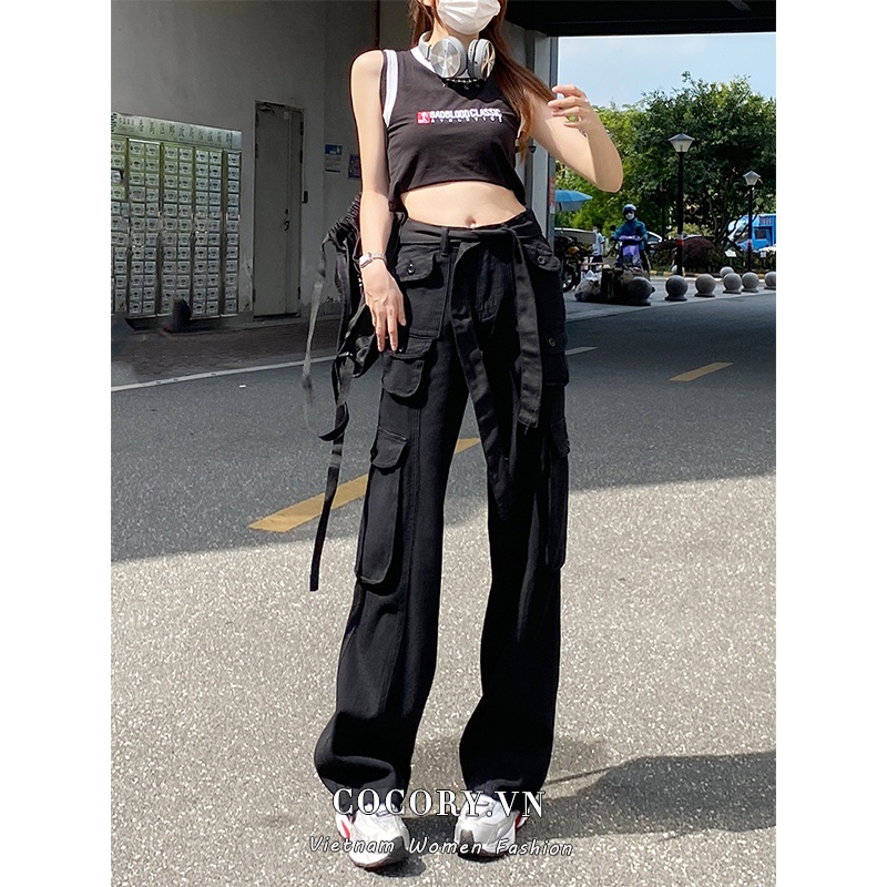 Cocory vn Quần Jeans Lưng Cao Ống Rộng Thời Trang Mùa Hè Cho Nữ
