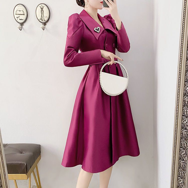 Đầm Cổ Vest Tay Dài Ôm Eo Thời Trang Mùa Xuân 2022 Cho Nữ