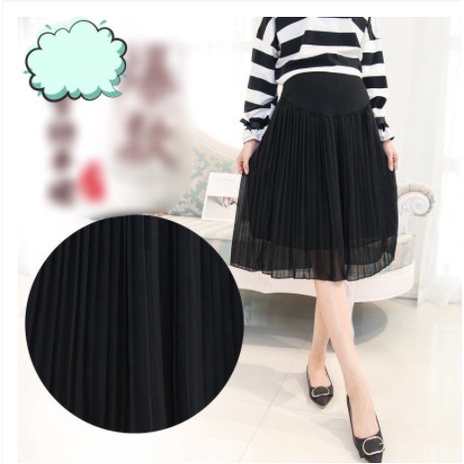 Chân váy bầu dài xếp ly 2 lớp lưng cao phong cách Hàn Quốc thời trang