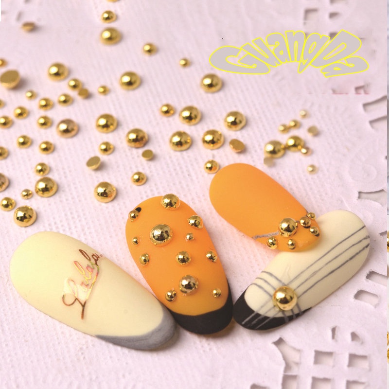 Miếng Dán Móng Tay Đinh Tán Hình Bán Cầu Phẳng Bằng Kim Loại Màu Vàng Kim Cho Nữ