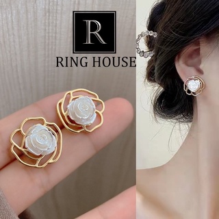 Bông tai khuyên tai nữ bông hoa hồng trắng đẹp dự tiệc