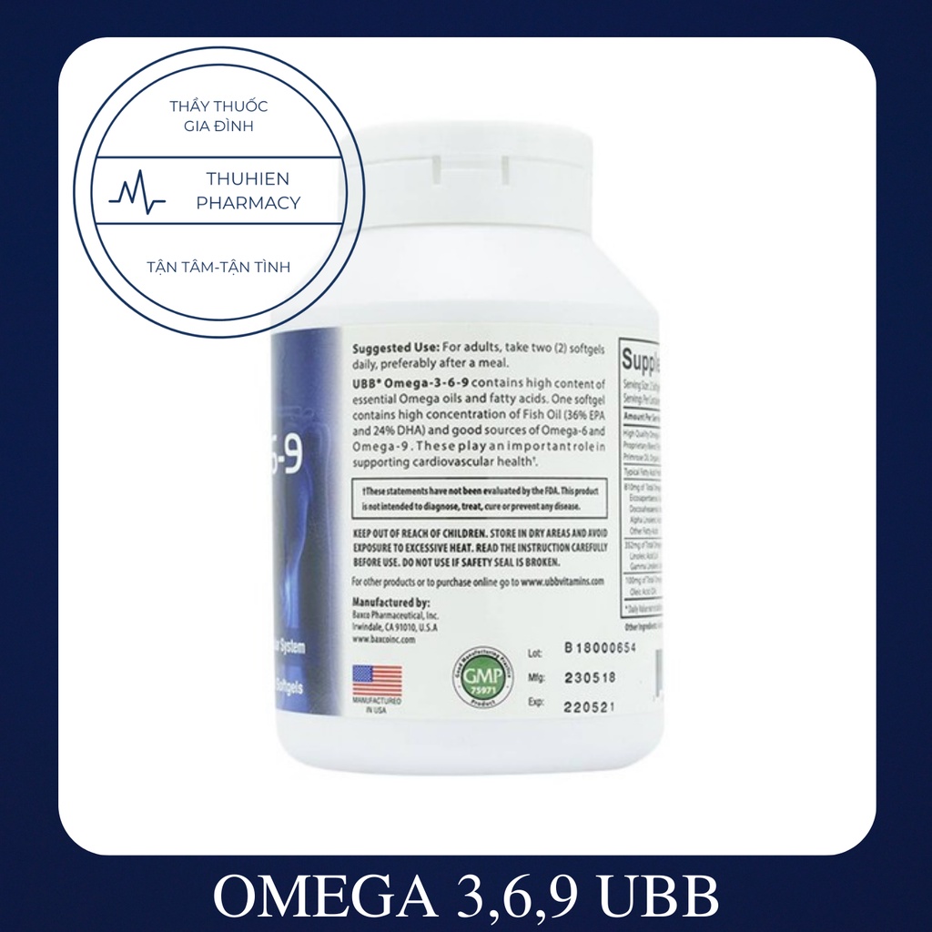 Viên Uống Omega-3-6-9 UBB - Omega 369 tốt cho mắt và tim mạch Hộp 100 Viên