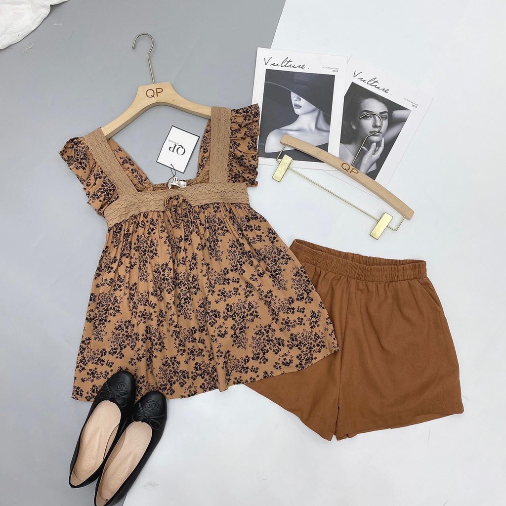 Set Hoa Nâu Tây Cánh Tiên Phối Ren | BigBuy360 - bigbuy360.vn