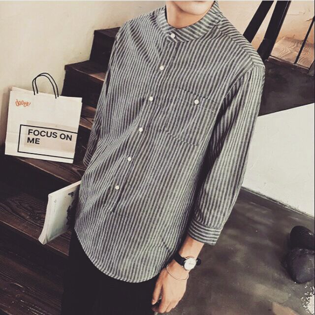 Áo sơ mi kẻ sọc cổ tàu | BigBuy360 - bigbuy360.vn