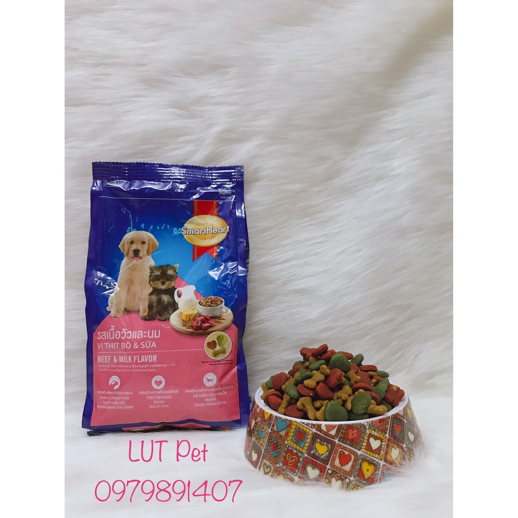 Thức ăn hạt cho chó Smartheart puppy hạt khô cho chó nhỏ 400gr (vị thịt Bò &amp; Sữa) - lutpet