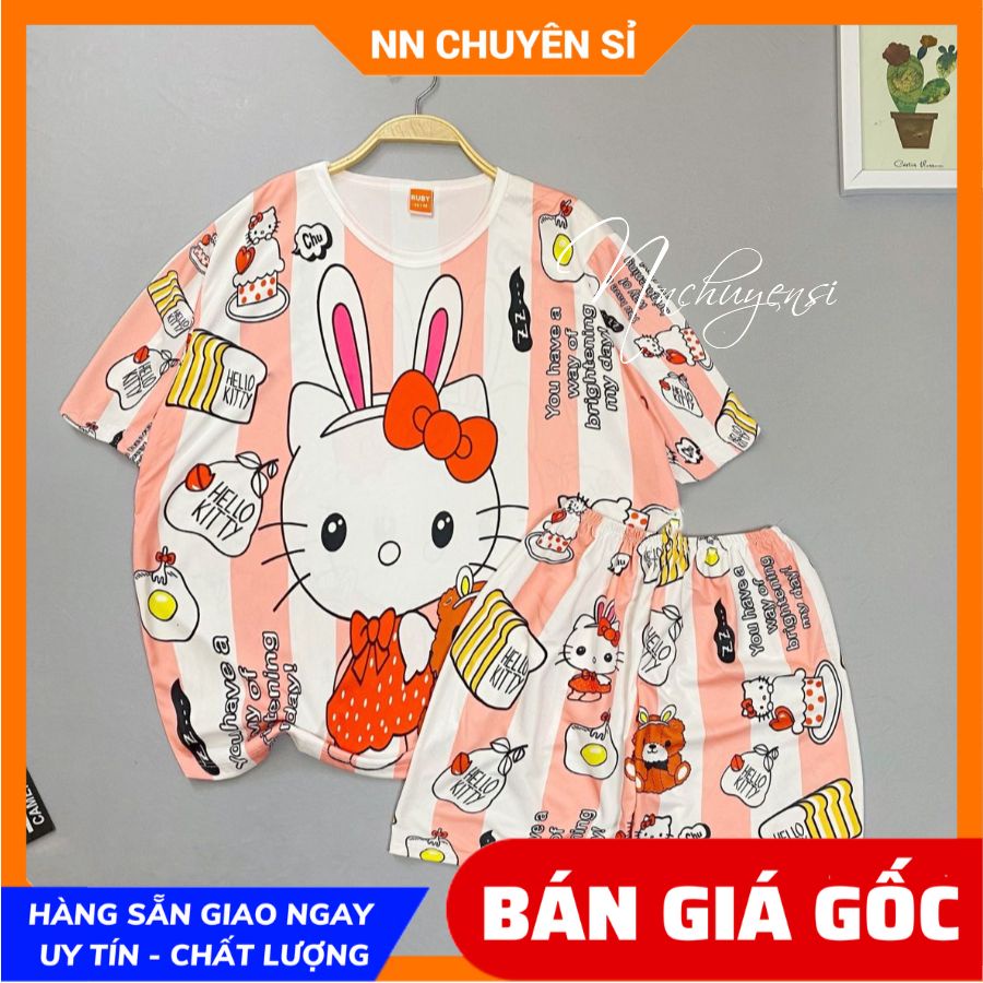 Đồ bộ thun đùi cho bé gái in hình Kitty Hoạt hình dễ thương chất vải mềm mịn mát có size đến 60kg DBRBD SIZE 4 - L