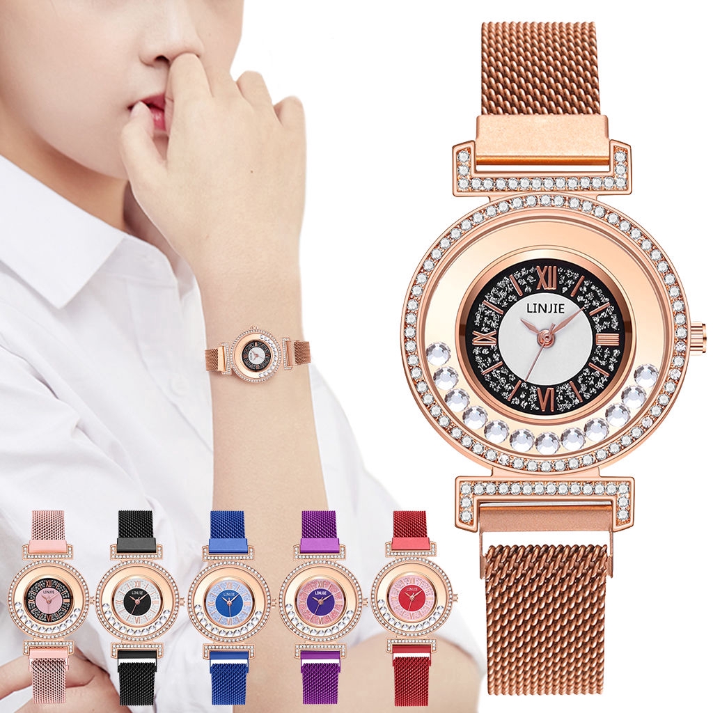 Đồng Hồ Đeo Tay Nữ Dây Kim Loại Đính Đá Sang Trọng