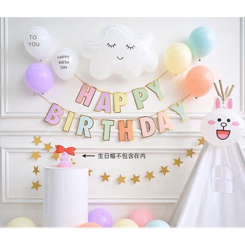 Dây Happy Birthday đa màu cầu vồng pastel phong cách Hàn Quốc