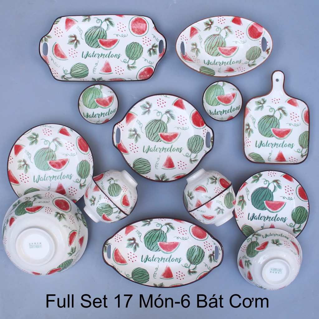 Set Bát Đĩa 🍉DƯA HẤU🍉Bát đĩa ăn cơm ăn mì, decor bàn ăn dễ thương