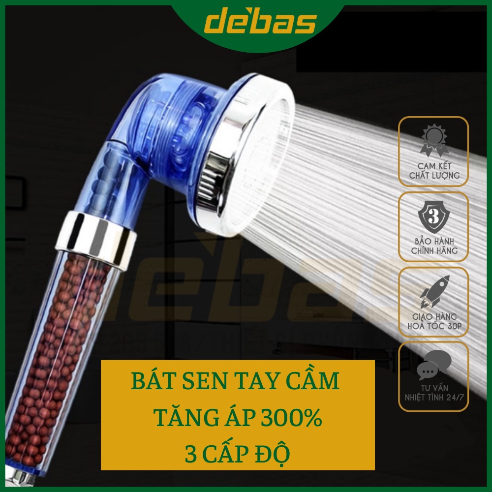 Vòi sen tăng áp loại có hạt lọc nano, Vòi sen tăng áp nhiều tốc độ cao cấp DEBAS TS06X và dây sen và cài sen