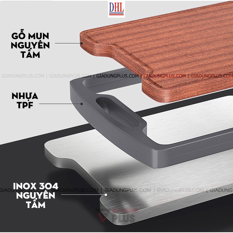 Thớt hai mặt gỗ mun nguyên khôi và inox 304 chống nấm mốc