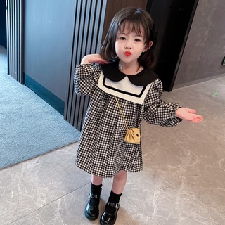 Đầm Tay Dài Cổ Thủy Thủ Họa Tiết Kẻ Sọc Thời Trang Hàn Quốc Cho Bé Gái