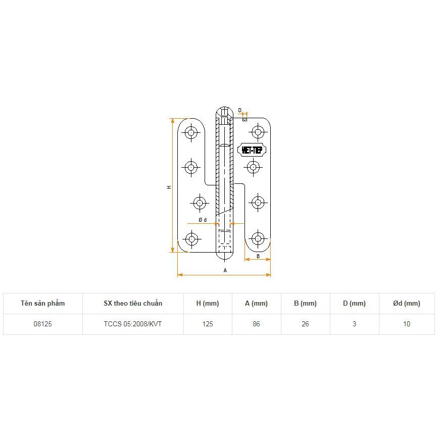 BẢN LỀ CỐI VIỆT TIỆP INOX 08125 - 1 BỘ = 2 CÁI NHƯ HÌNH - CÓ PHÂN BIỆT LỀ TRÁI - LỀ PHẢI